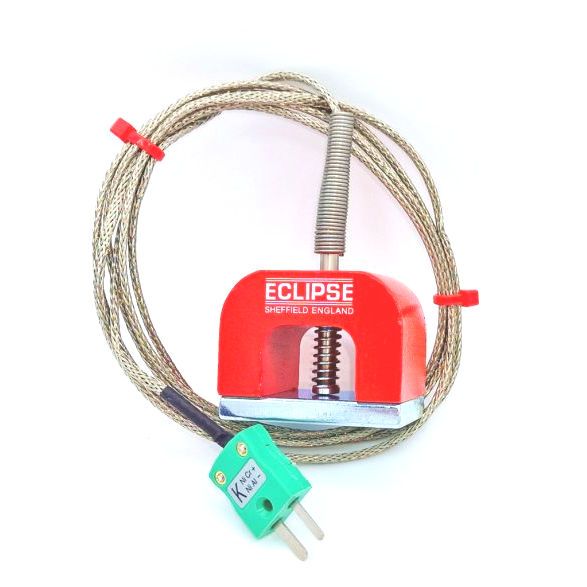 IEC Type K 11.8kg Pull Power (Horseshoe) Magnet Thermocouple, PFA Insulated Cable with Stainless Steel Over-Braid terminating in Miniature Plug