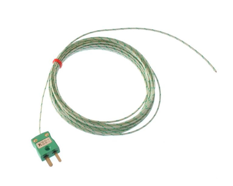Glassfibre insulated Flat Pair IEC Exposed Junction Thermocouple - Type K with Mini Plug Termination
