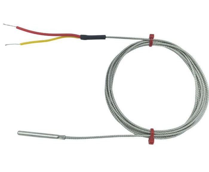 ANSI Fabricated Grounded Thermocouple in Stainless Steel Tube, Glassfibre Stainless Steel Overbraided Cable