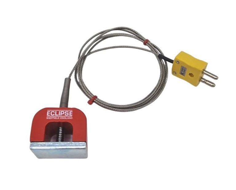 ANSI Type K 11.8kg Pull Power (Horseshoe) Magnet Thermocouple, PFA Insulated Cable with Stainless Steel Over-Braid Terminating in Standard Plug