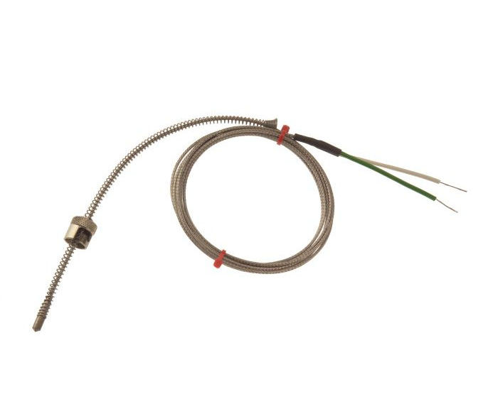 IEC Adjustable Bayonet Thermocouple, Glassfibre Stainless Steel Overbraided Cable - Type K - Bare Tails Termination
