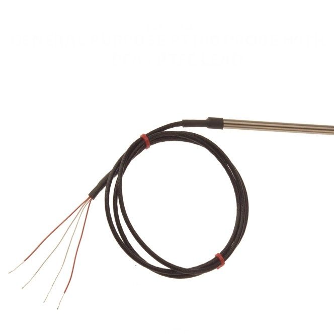 General Purpose Pt100 Probe with PFA lead - Type RTD / PRT - 6.0mm Probe Diameter