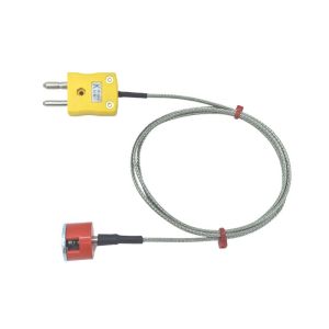 ANSI Type K 1.9kg Pull Button Magnet Thermocouple, PFA Insulated Cable with Stainless Steel Over-Braid Terminating in Miniature or Standard Plug-1m-Standard plug termination