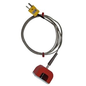 ANSI Type K 9kg Pull Power (Horseshoe) Magnet Thermocouple, PFA Insulated Cable with Stainless Steel Over-Braid Terminating in Miniature or Standard Plug-1.5m-Miniature Plug Termination