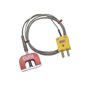 ANSI Type K 9kg Pull Power (Horseshoe) Magnet Thermocouple, PFA Insulated Cable with Stainless Steel Over-Braid Terminating in Miniature or Standard Plug-1.5m-Standard plug termination