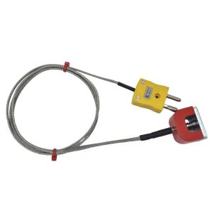 ANSI Type K 4.5kg Pull Power (Horseshoe) Magnet Thermocouple, PFA Insulated Cable with Stainless Steel Over-Braid Terminating in Miniature or Standard Plug-1m-Standard plug termination