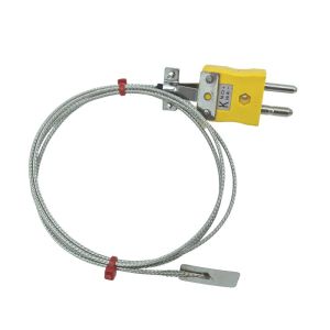 ANSI Type K Leaf Thermocouple, Glassfibre insulated Cable with Stainless Steel Over-Braid Terminating in Bare tails, Miniature or Standard Plug-Type  K-1m-Standard plug termination