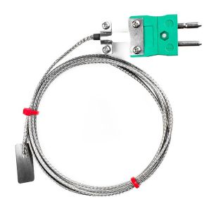 IEC Type K &amp; J Leaf Thermocouple, Glassfibre insulated Cable with Stainless Steel Over-Braid Terminating in Bare tails, Miniature or Standard Plug-Type K-5m-Standard plug termination