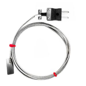 IEC Type K &amp; J Leaf Thermocouple, Glassfibre insulated Cable with Stainless Steel Over-Braid Terminating in Bare tails, Miniature or Standard Plug-Type J-1m-Standard plug termination