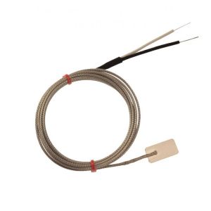 IEC Type K &amp; J Leaf Thermocouple, Glassfibre insulated Cable with Stainless Steel Over-Braid Terminating in Bare tails, Miniature or Standard Plug-Type K-3m-Tails termination