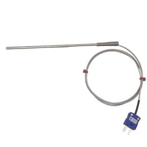 General Purpose Thermocouple Probe, Glassfibre insulated Cable with Stainless Steel Over-Braid - Type K JIS with Miniature Plug Termination - 1m Length