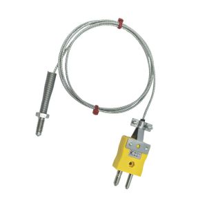 ANSI Type K Nozzle Thermocouple, Glassfibre insulated Cable with Stainless Steel Over-Braid Terminating in Bare tails, Miniature or Standard Plug-Type  K-1m-Standard plug termination