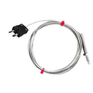 IEC Type K &amp; J Nozzle Thermocouple, Glassfibre insulated Cable with Stainless Steel Over-Braid Terminating in Bare tails, Miniature or Standard Plug-Type J-5m-Miniature Plug Termination