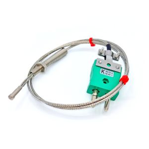 IEC Type K &amp; J Nozzle Thermocouple, Glassfibre insulated Cable with Stainless Steel Over-Braid Terminating in Bare tails, Miniature or Standard Plug-Type  K-5m-Standard plug termination