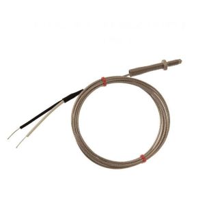 IEC Type K &amp; J Nozzle Thermocouple, Glassfibre insulated Cable with Stainless Steel Over-Braid Terminating in Bare tails, Miniature or Standard Plug-Type J-2m-Tails termination