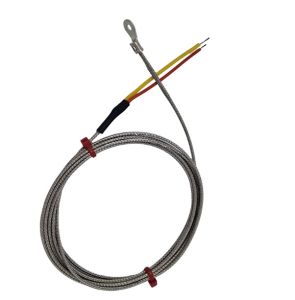 ANSI Type K Washer Thermocouple, Glassfibre insulated Cable with Stainless Steel Over-Braid Terminating in Bare tails or Standard Plug-3.5mm-Tails termination