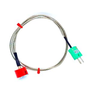 IEC Type K 1.9kg Pull Button Magnet Thermocouple, PFA Insulated Cable with Stainless Steel Over-Braid Terminating in Miniature Plug - 2M