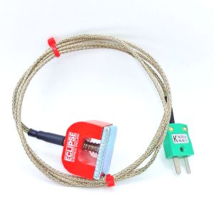 IEC Type K 4.5kg Pull Power (Horseshoe) Magnet Thermocouple, PFA Insulated Cable with Stainless Steel Over-Braid Terminating in Miniature Plug - 2M