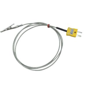 ANSI Crocodile Clip Thermocouple with Glassfibre Stainless Steel Overbraided Cable - Type K - 1M Length