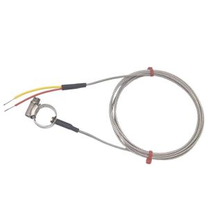 ANSI Pipe Surface Thermocouple, Glassfibre Stainless Steel Overbraid - Type K to suit 22-30mm Pipe Diameter