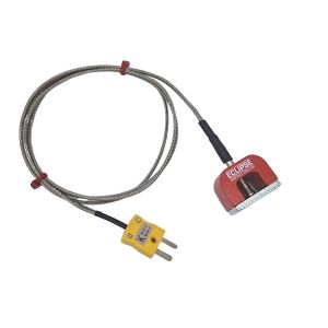 ANSI Type K 4.5kg Pull Power (Horseshoe) Magnet Thermocouple, PFA Insulated Cable with Stainless Steel Over-Braid Terminating in Miniature Plug - 1M