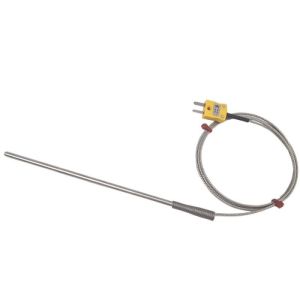 ANSI General Purpose Thermocouple Probe, Glassfibre insulated Cable with Stainless Steel Over-Braid - Type K Terminating in Miniature Plug - 2M Length