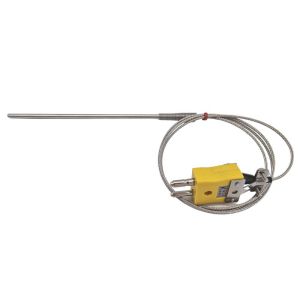 ANSI General Purpose Thermocouple Probe, Glassfibre insulated Cable with Stainless Steel Over-Braid - Type K Terminating in Standard Plug - 1M Length