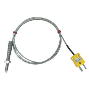 ANSI Nozzle Thermocouple, Glassfibre insulated Cable with Stainless Steel Over-Braid - Type K Terminating in Miniature Plug - 1M Length