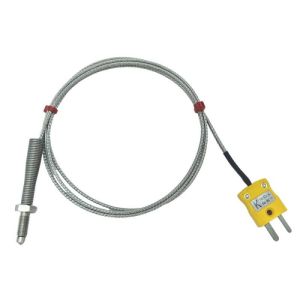 ANSI Nozzle Thermocouple, Glassfibre insulated Cable with Stainless Steel Over-Braid - Type K Terminating in Miniature Plug - 2M Length