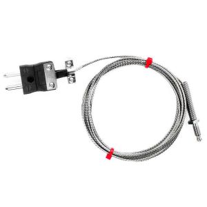 IEC Nozzle Thermocouple, Glassfibre insulated Cable with Stainless Steel Over-Braid - Type J - Standard Plug Termination - 5M