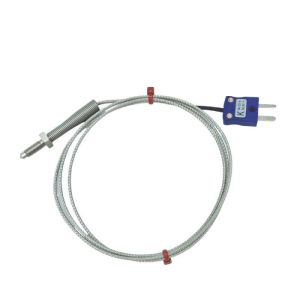 Nozzle Thermocouple, Glassfibre insulated Cable with Stainless Steel Over-Braid - Type K JIS with Miniature Plug Termination - 2m Length