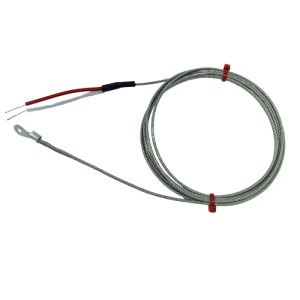 Washer Thermocouple, Glassfibre insulated Cable with Stainless Steel Over-Braid - Type K JIS with Bare tails Termination and 5.0mm Washer Hole Size