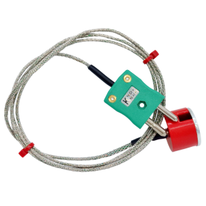 IEC Type K 3kg Pull Magnet Thermocouple, PFA Insulated Cable with Stainless Steel Over-Braid Terminating in Standard Plug - 1M