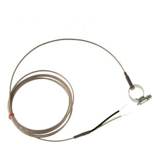 IEC Pipe Surface Jubilee Clip Style Thermocouple, Glassfibre stainless steel overbraid - Type J - to fit 13-20mm Pipe Diameter