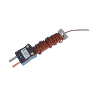 PFA Cable Tidy IEC Exposed Junction Thermocouple with Fitted Mini Plug - Type T - PFA Flat Pair - 1M Length