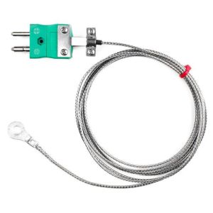 IEC Washer Thermocouple, Glassfibre insulated Cable with Stainless Steel Over-Braid Type K with Standard Plug Termination - 4.0mm Washer Hole Size