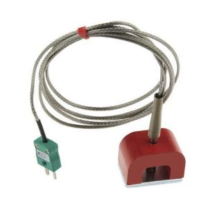 IEC Type K 9kg Pull Power (Horseshoe) Magnet Thermocouple, PFA Insulated Cable with Stainless Steel Over-Braid Terminating in Miniature Plug - 3.0M