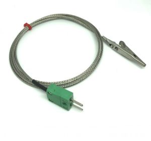 IEC Crocodile Clip Thermocouple with Glassfibre Stainless Steel Overbraided Cable - Type K - 3M